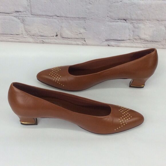 Joyce Vintage Pointed Toe Pump Heels Women’s Size 7.5 N Brown/Cognac Leather - Picture 7 of 12